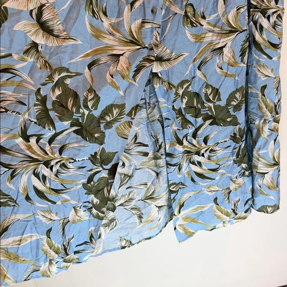 Light Blue Floral Maxi Skirt with Green Leaf Print - Picture 4 of 9